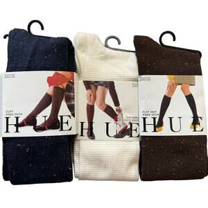 3 PAIR LADIES HUE KNEE SOCKS ASSORTED ONE SIZE NWT B1